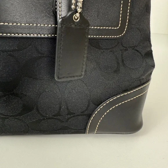 Coach Black Signature Canvas & Leather Satchel Tote Bag | Classic Logo - Picture 6 of 7